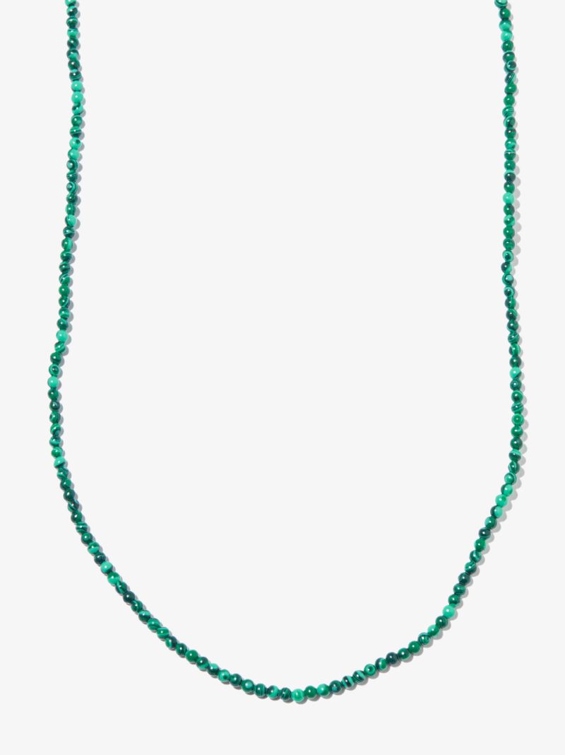 14k Yellow Gold Cross Beaded Malachite 24 Inch Necklace