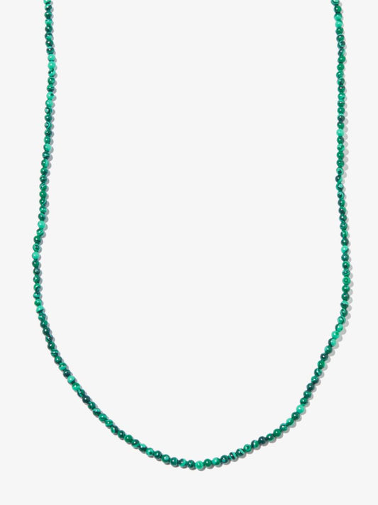 14k Yellow Gold Cross Beaded Malachite 24 Inch Necklace