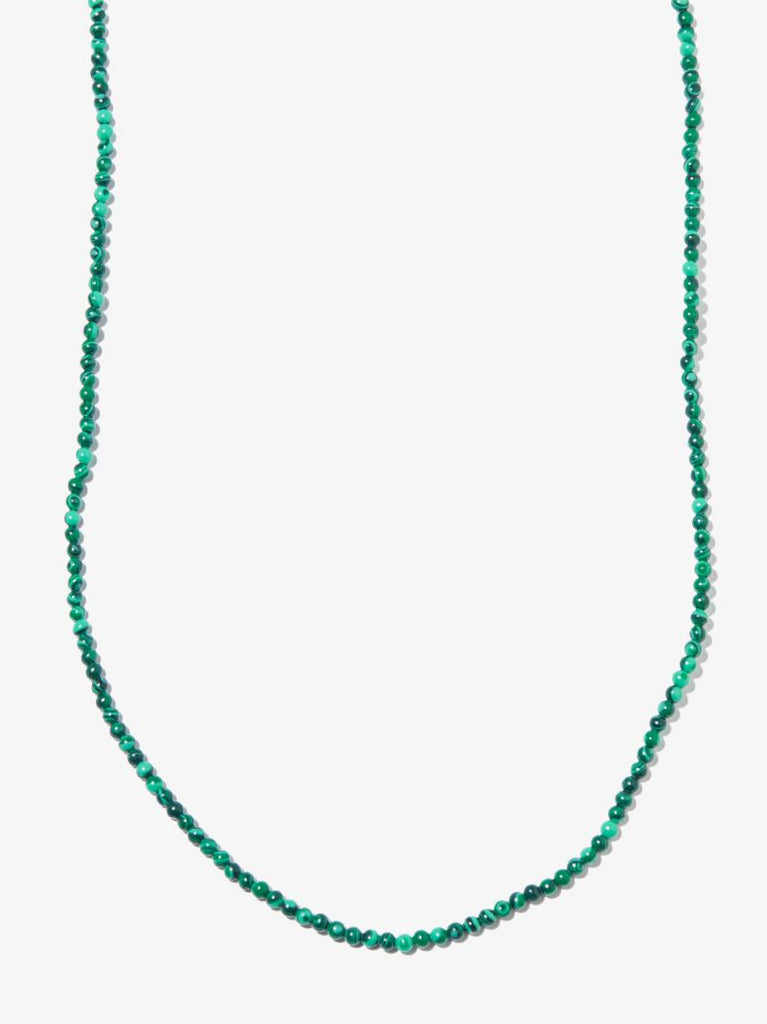 14k Yellow Gold Cross Beaded Malachite 24 Inch Necklace