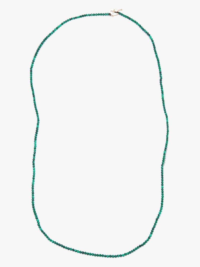 14k Yellow Gold Cross Beaded Malachite 24 Inch Necklace