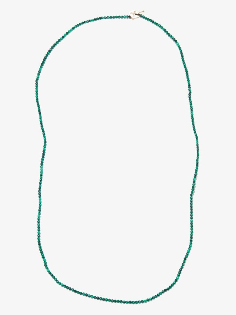 14k Yellow Gold Cross Beaded Malachite 24 Inch Necklace