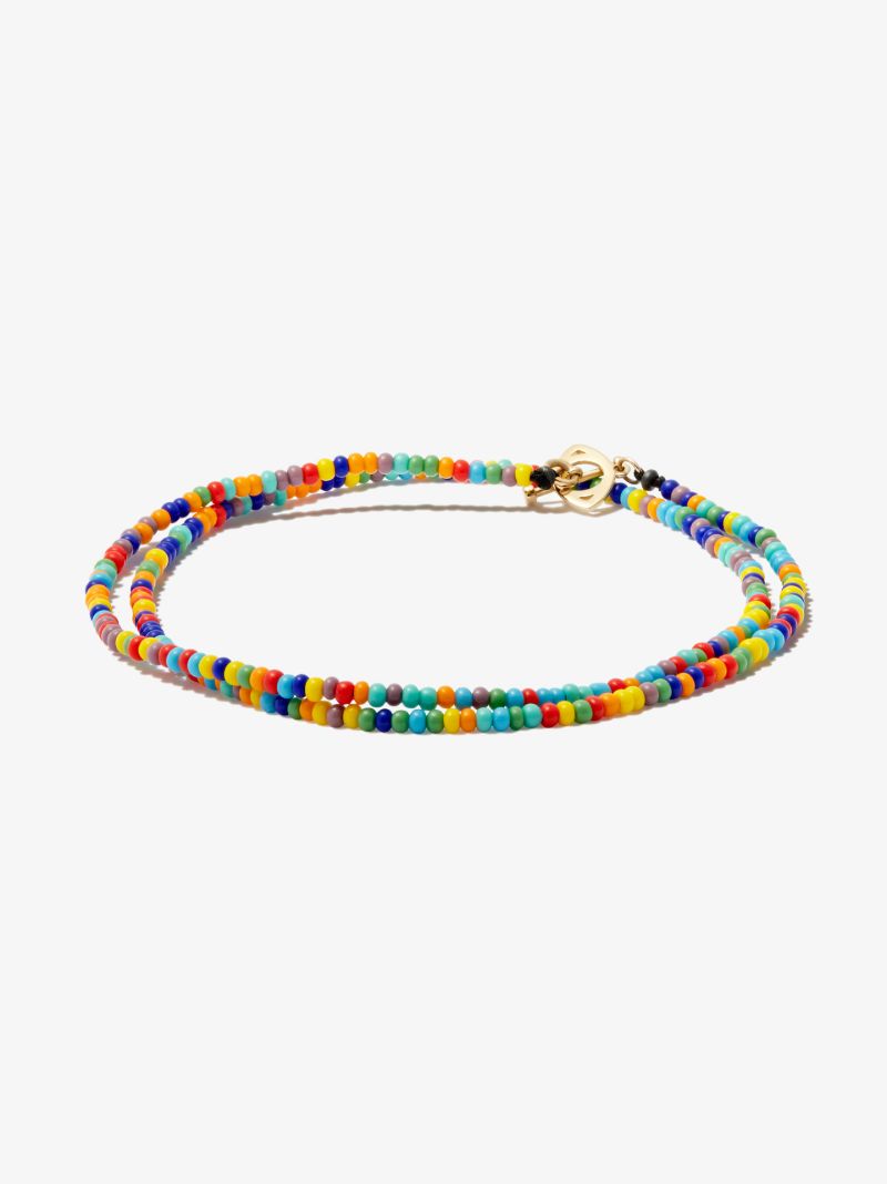 14k Yellow Gold Evil Eye Rainbow Beaded Necklace