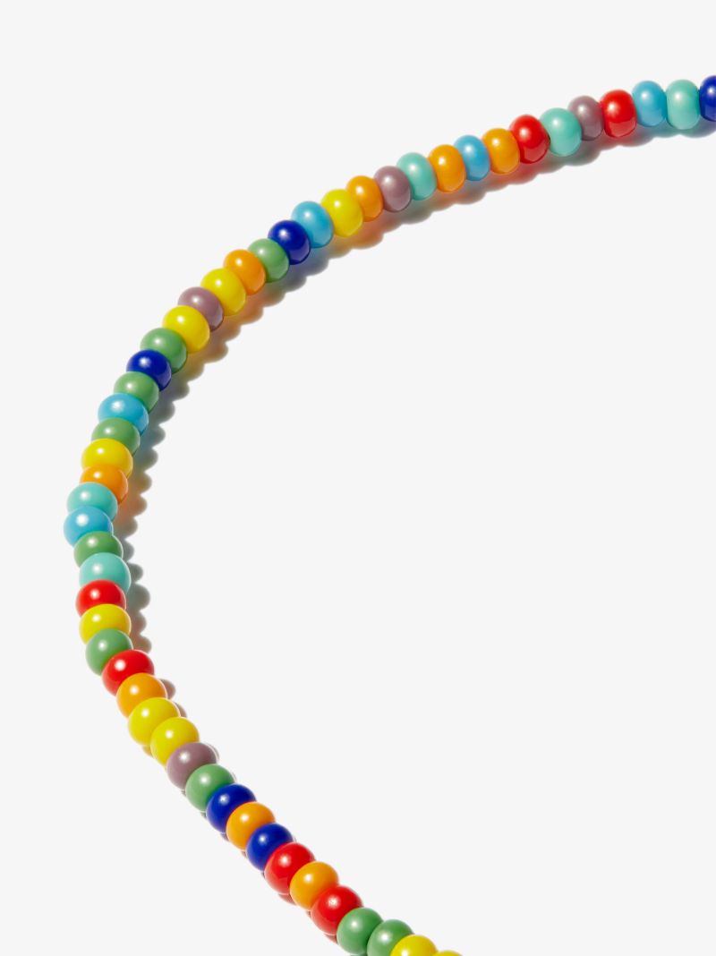 14k Yellow Gold Evil Eye Rainbow Beaded Necklace