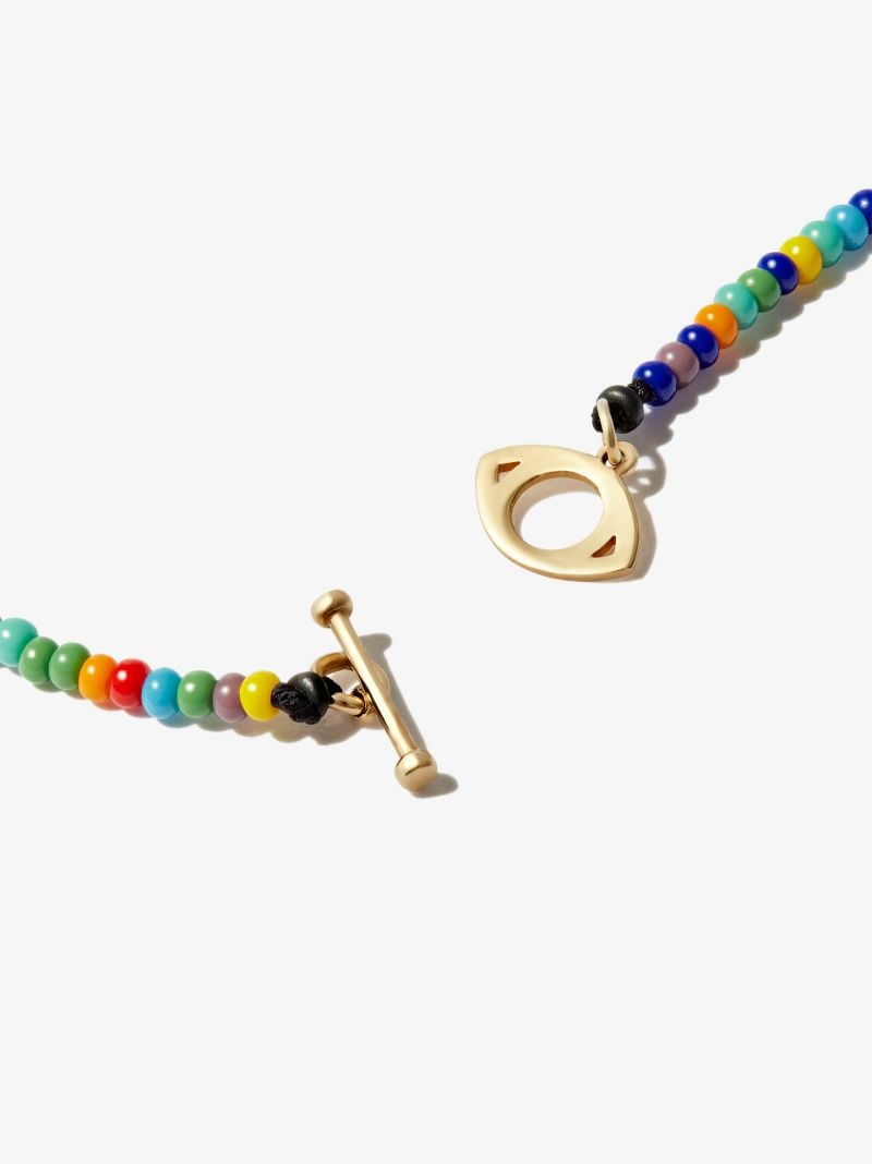 14k Yellow Gold Evil Eye Rainbow Beaded Necklace