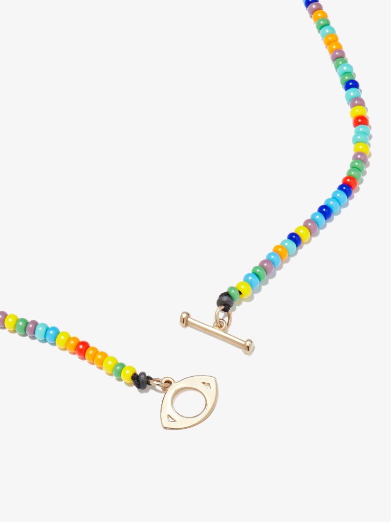 14k Yellow Gold Evil Eye Beaded 22 Inch Necklace