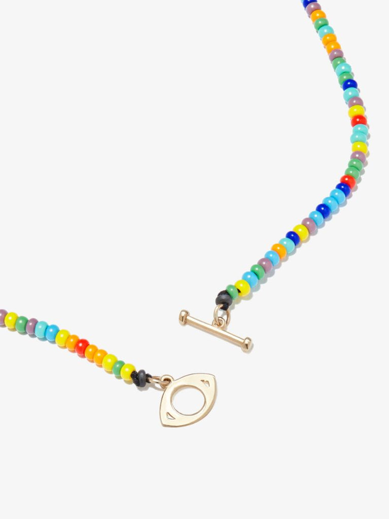 14k Yellow Gold Evil Eye Beaded 22 Inch Necklace