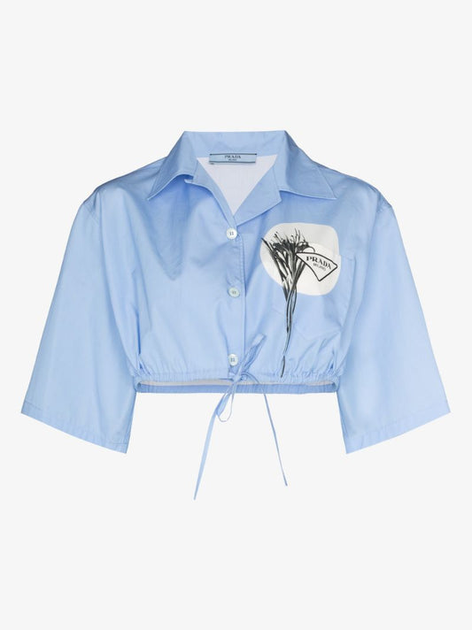 Floral Graphic Cropped Cotton Shirt