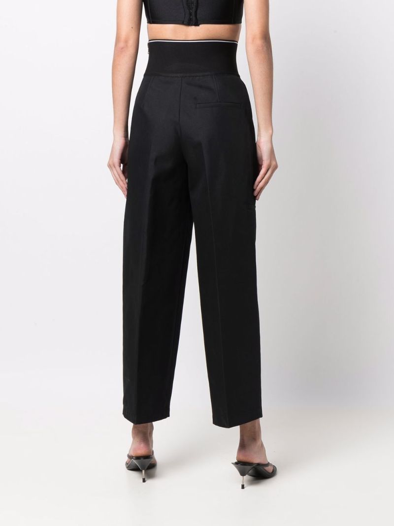 Black Logo-waist Straight-leg Trousers