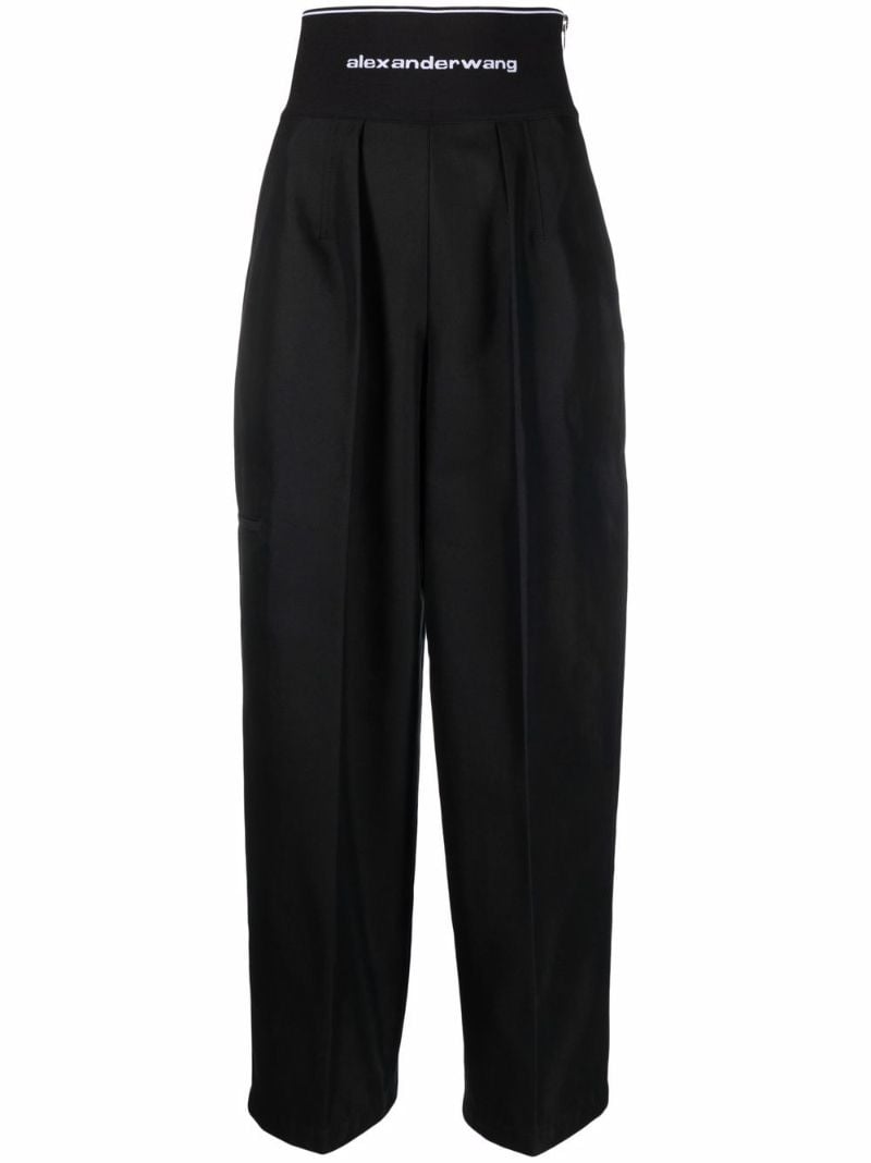 Black Logo-waist Straight-leg Trousers