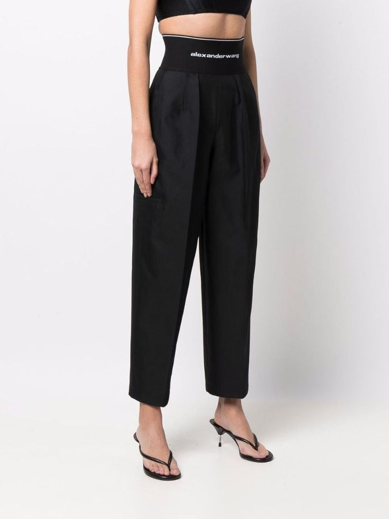 Black Logo-waist Straight-leg Trousers