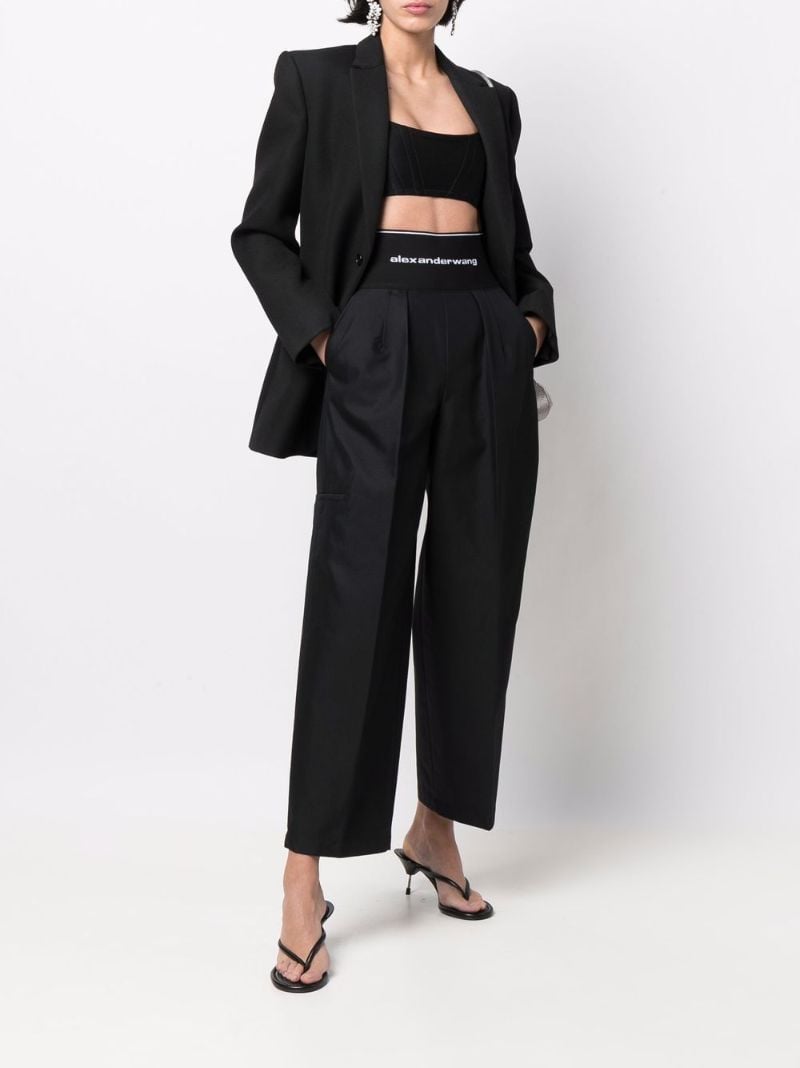 Black Logo-waist Straight-leg Trousers