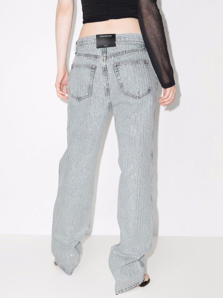 Skater Crystal-stripe Bleached Jeans