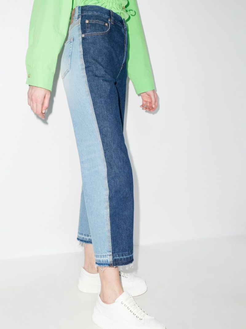 Two Tone Cropped Straight Leg Jeans