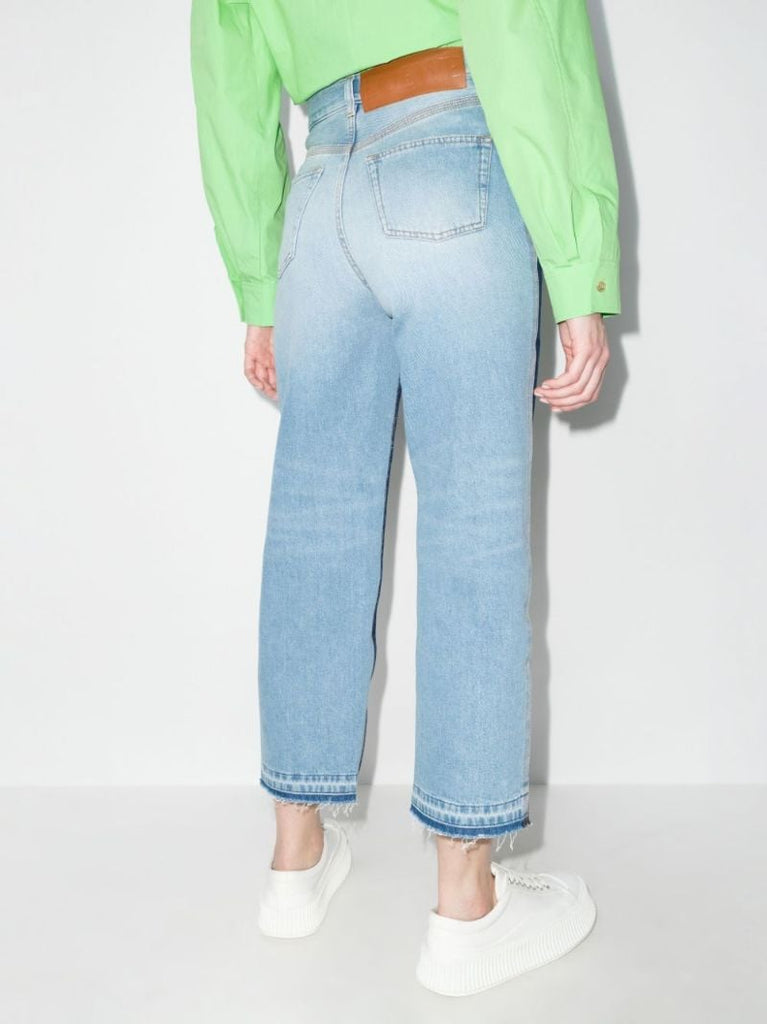 Two Tone Cropped Straight Leg Jeans