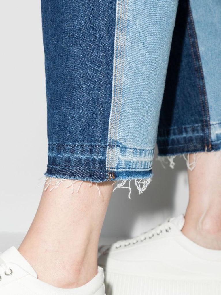 Two Tone Cropped Straight Leg Jeans