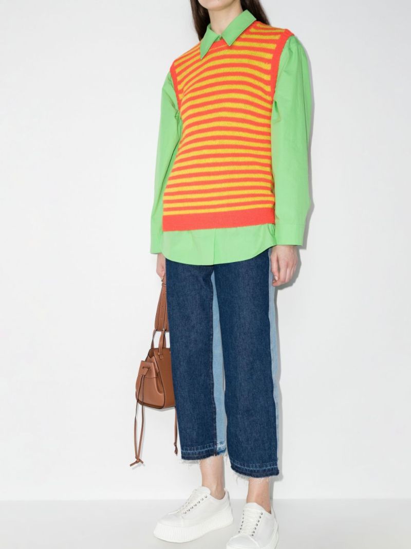Two Tone Cropped Straight Leg Jeans