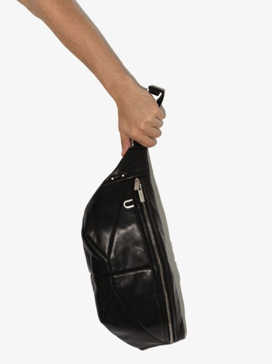 Black Panelled Leather Cross Body Bag