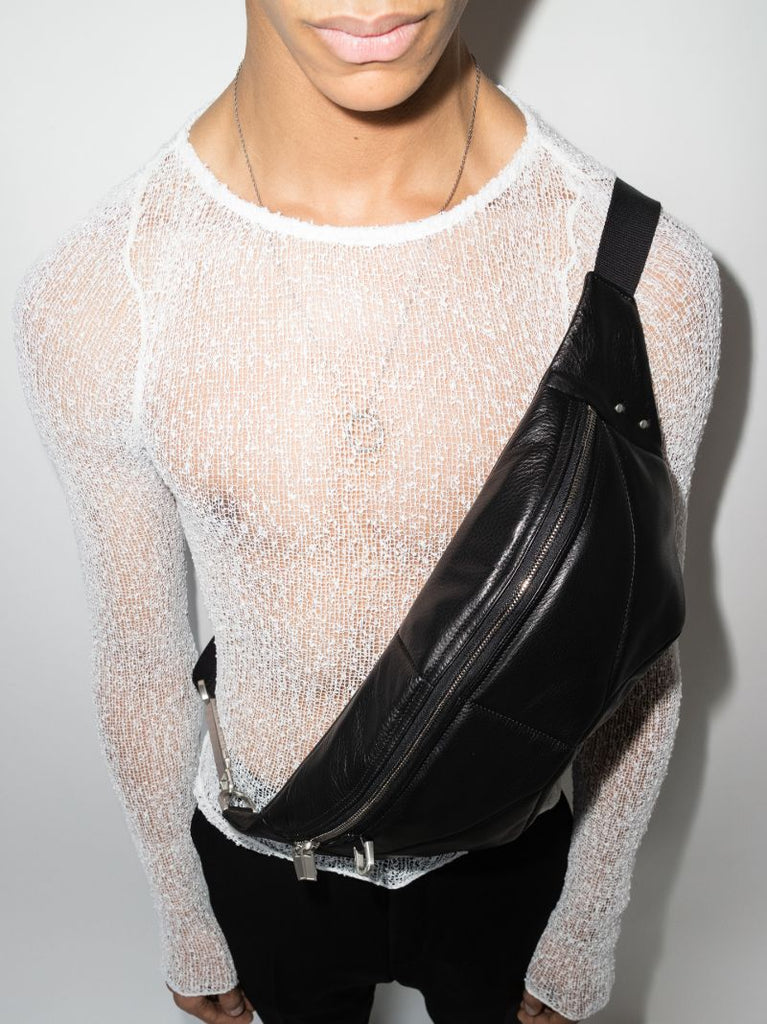 Black Panelled Leather Cross Body Bag