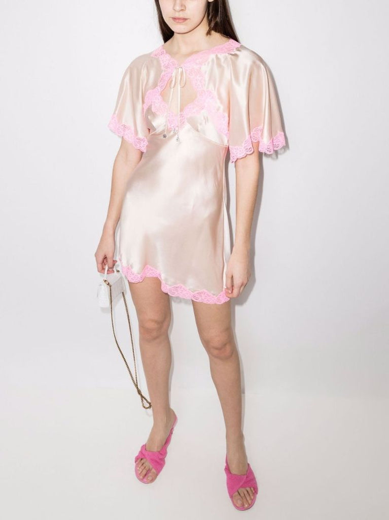 Lace Trim Silk Mini Slip Dress