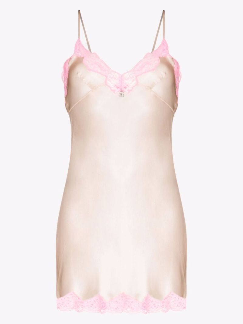 Lace Trim Silk Mini Slip Dress
