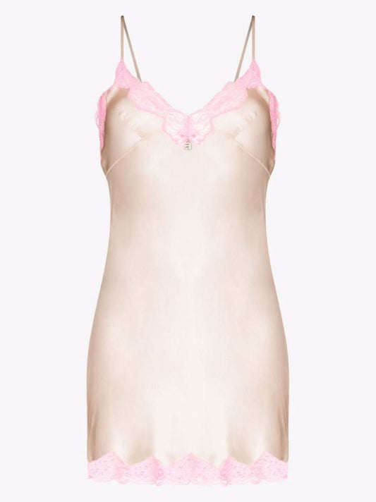Lace Trim Silk Mini Slip Dress