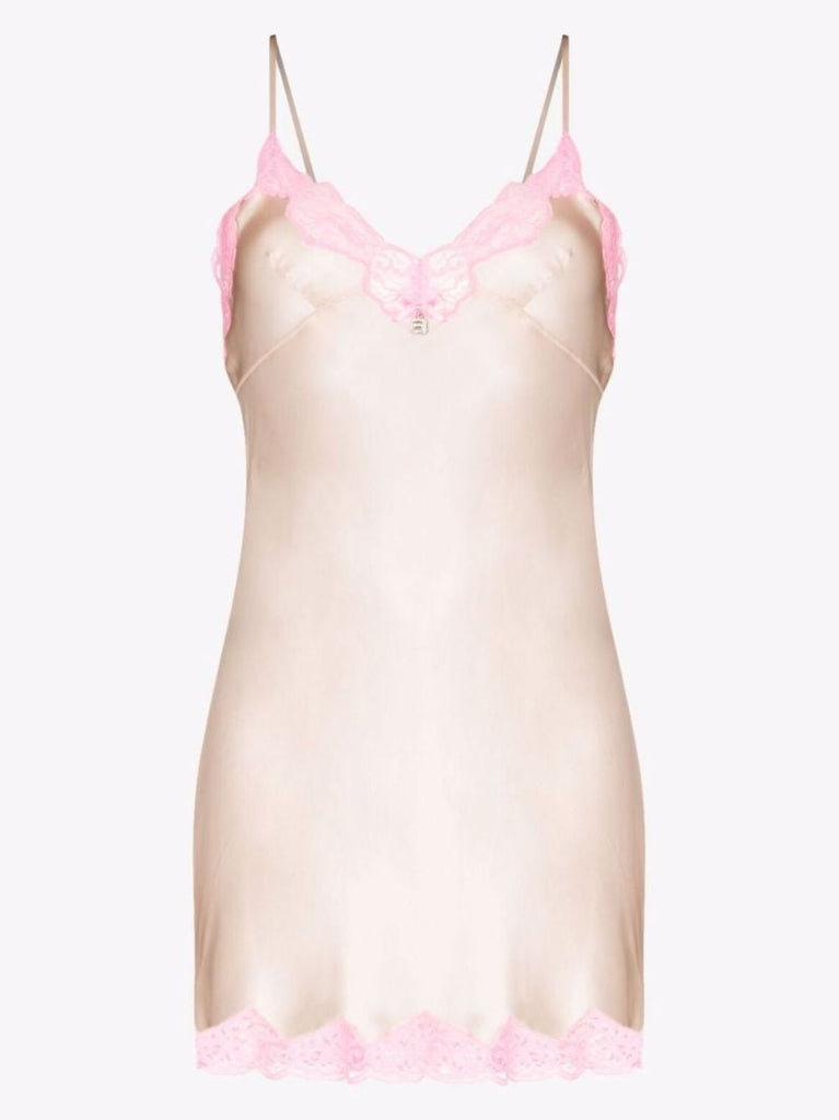 Lace Trim Silk Mini Slip Dress