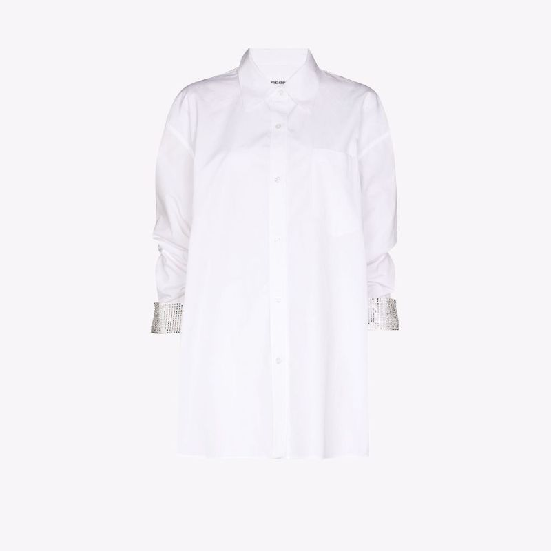 Crystal Embellished Longline Cotton Shirt