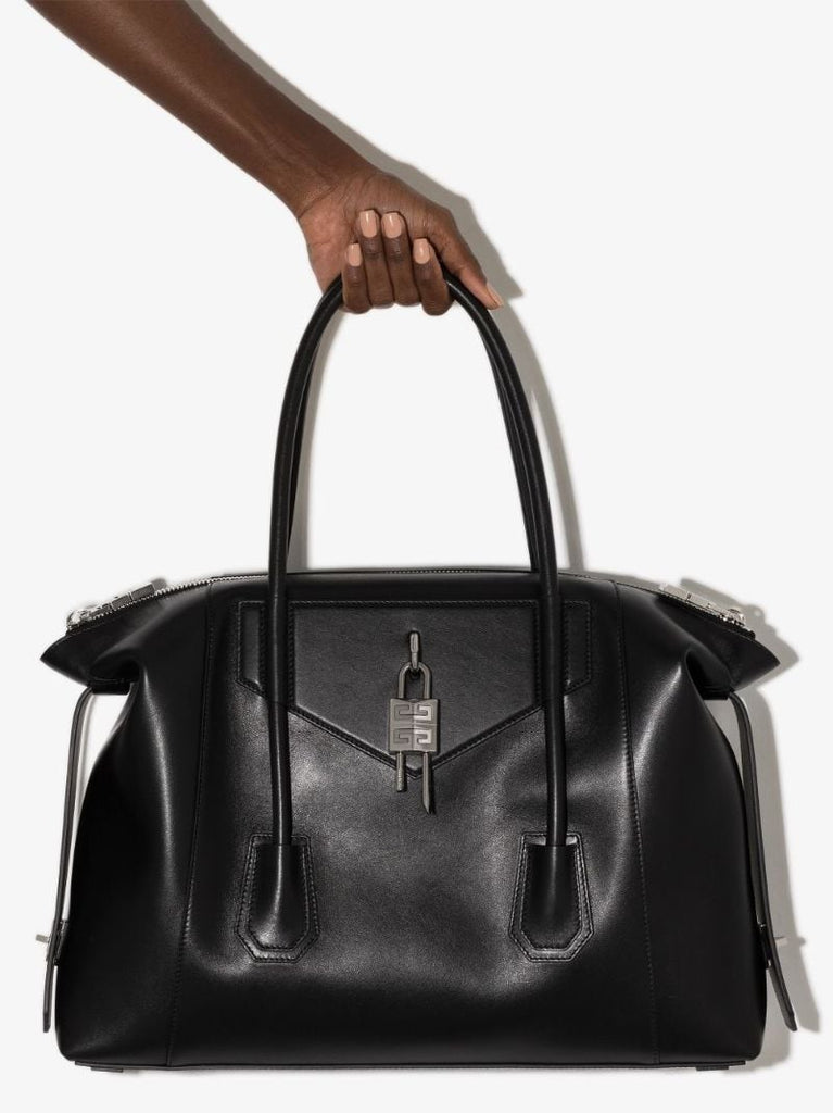 Black Antigona Soft Lock Medium Leather Tote Bag