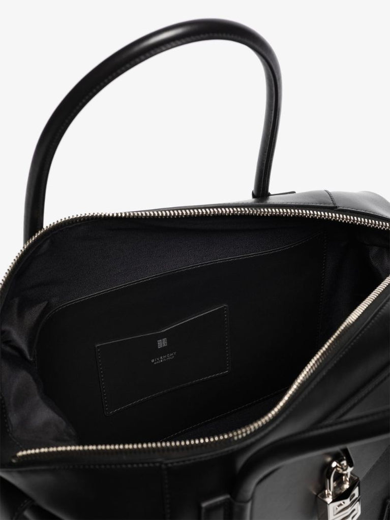 Black Antigona Soft Lock Medium Leather Tote Bag