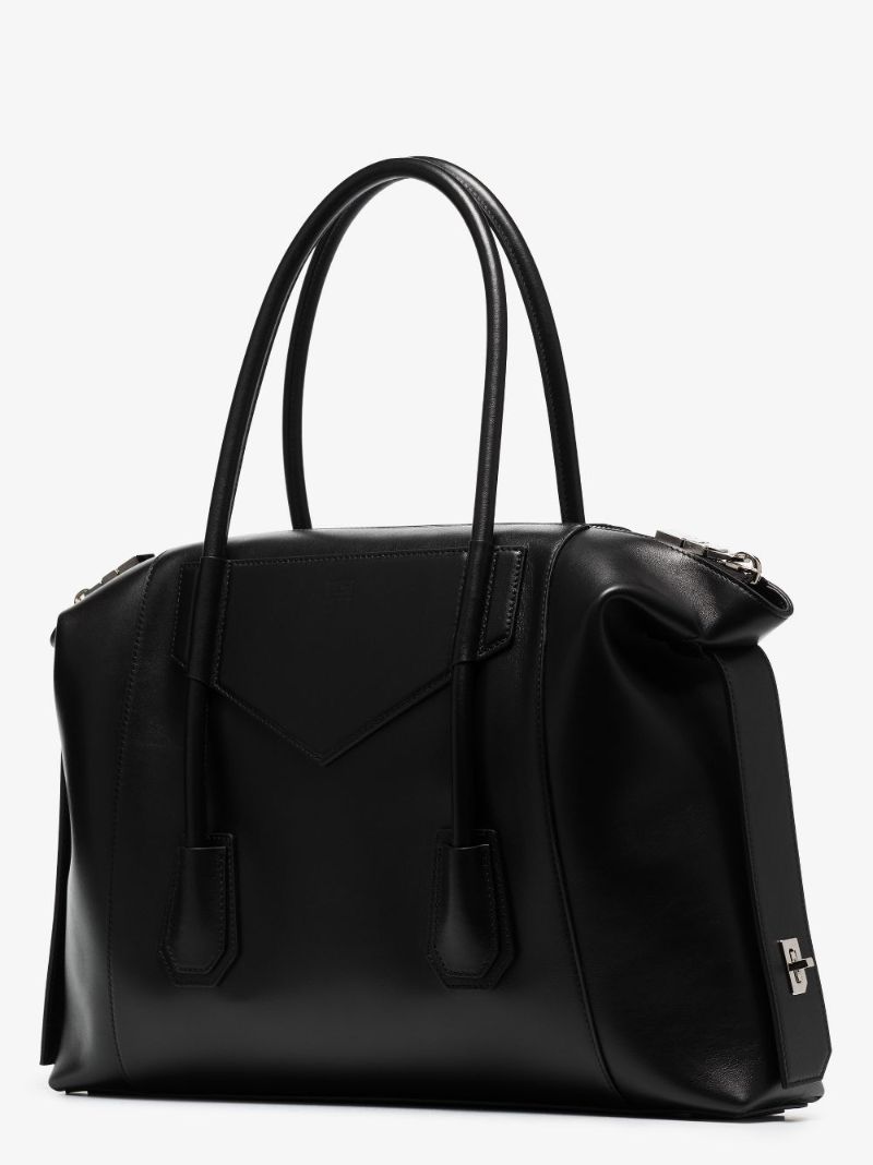 Black Antigona Soft Lock Medium Leather Tote Bag