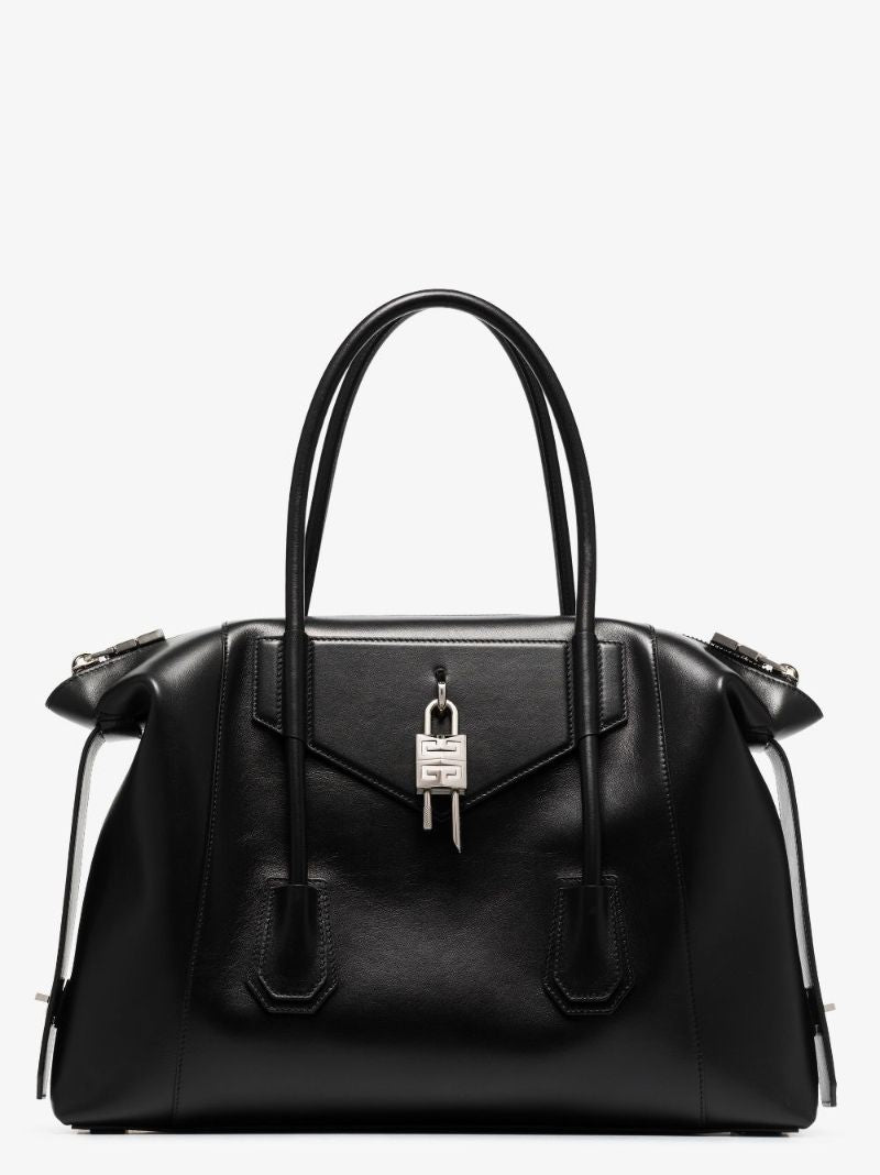 Black Antigona Soft Lock Medium Leather Tote Bag