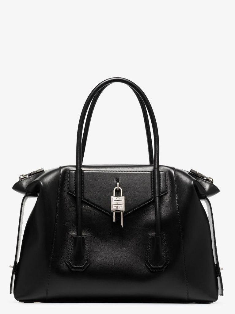 Black Antigona Soft Lock Medium Leather Tote Bag