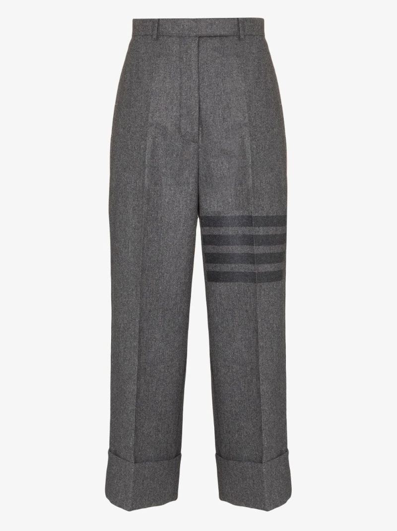 Grey Turn-up Cropped Wool Trousers