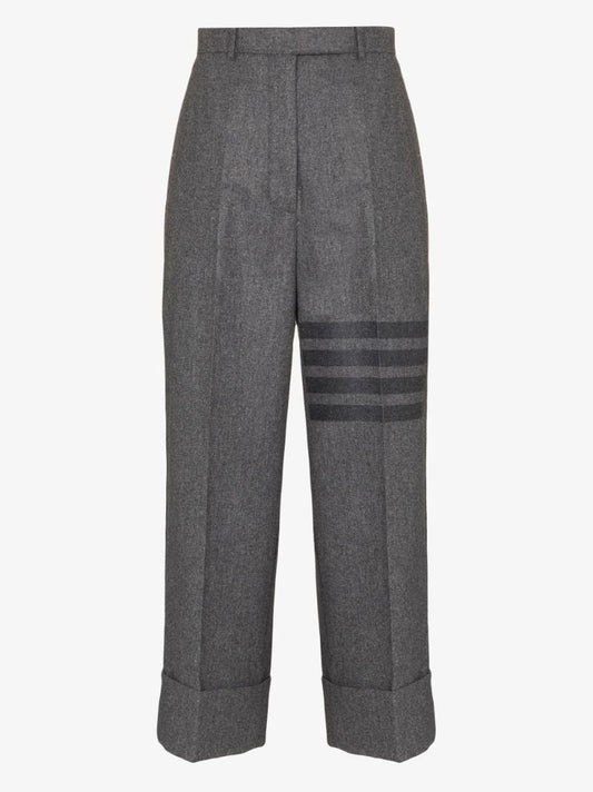 Grey Turn-up Cropped Wool Trousers