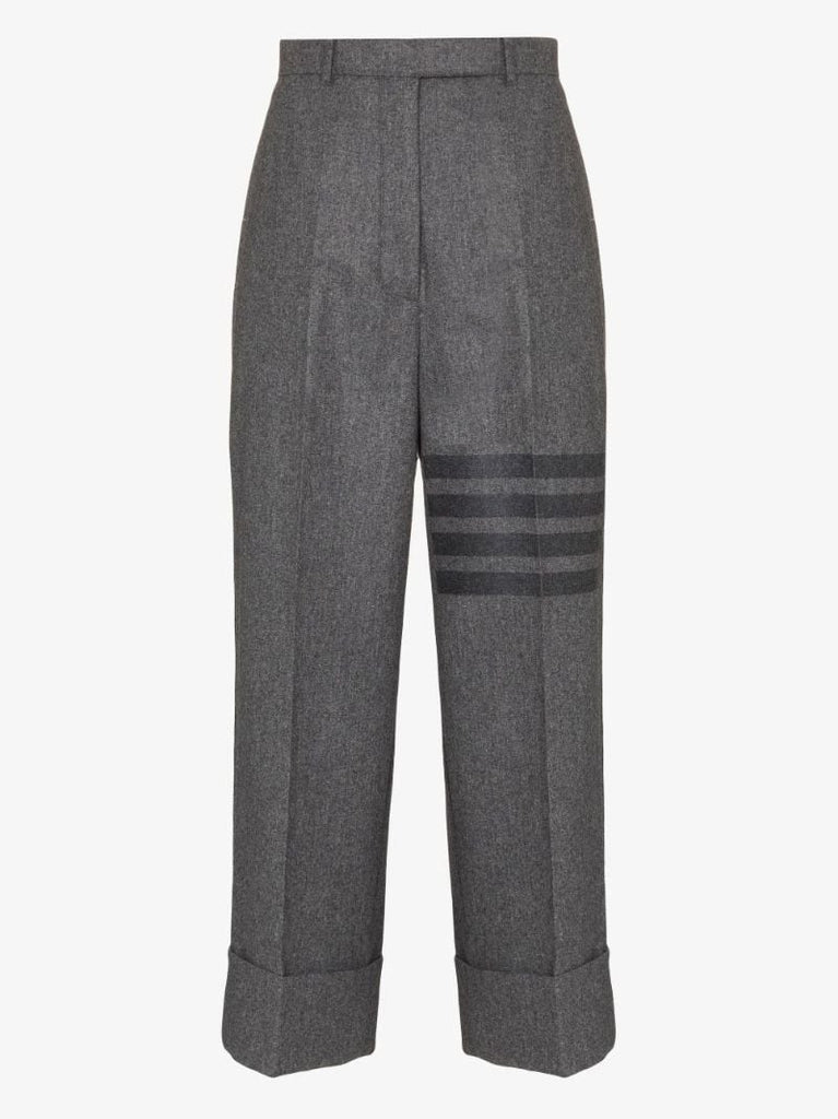 Grey Turn-up Cropped Wool Trousers