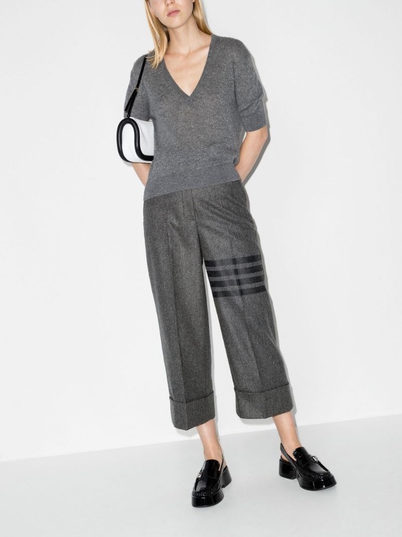 Grey Turn-up Cropped Wool Trousers
