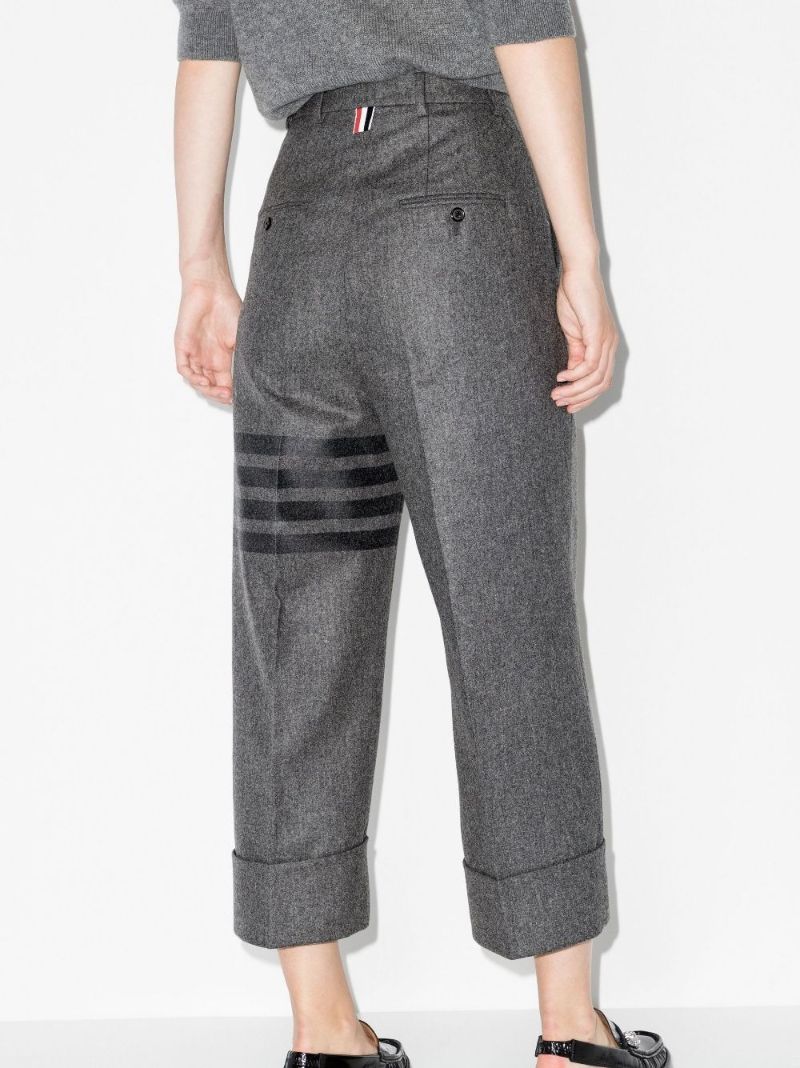 Grey Turn-up Cropped Wool Trousers