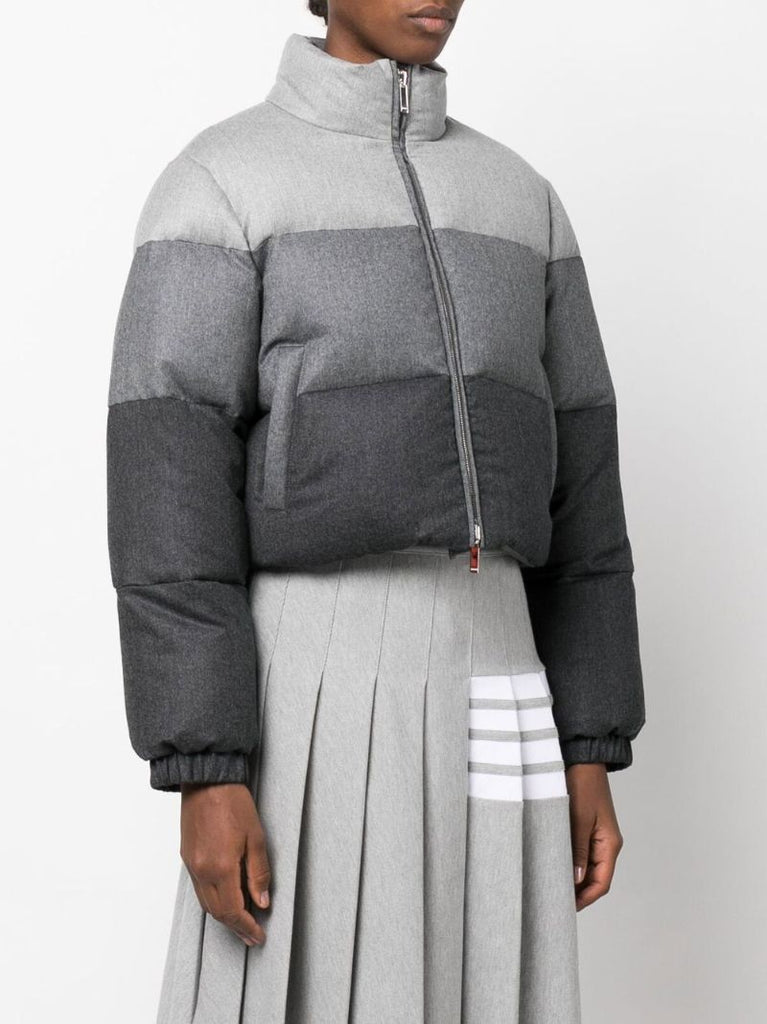Grey Gradient Stripe Cropped Padded Jacket