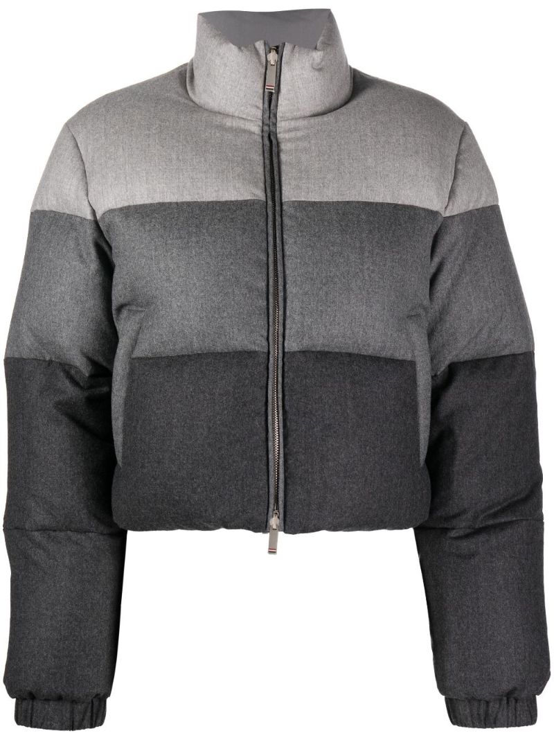 Grey Gradient Stripe Cropped Padded Jacket