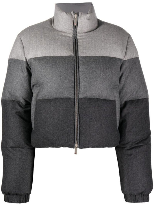 Grey Gradient Stripe Cropped Padded Jacket