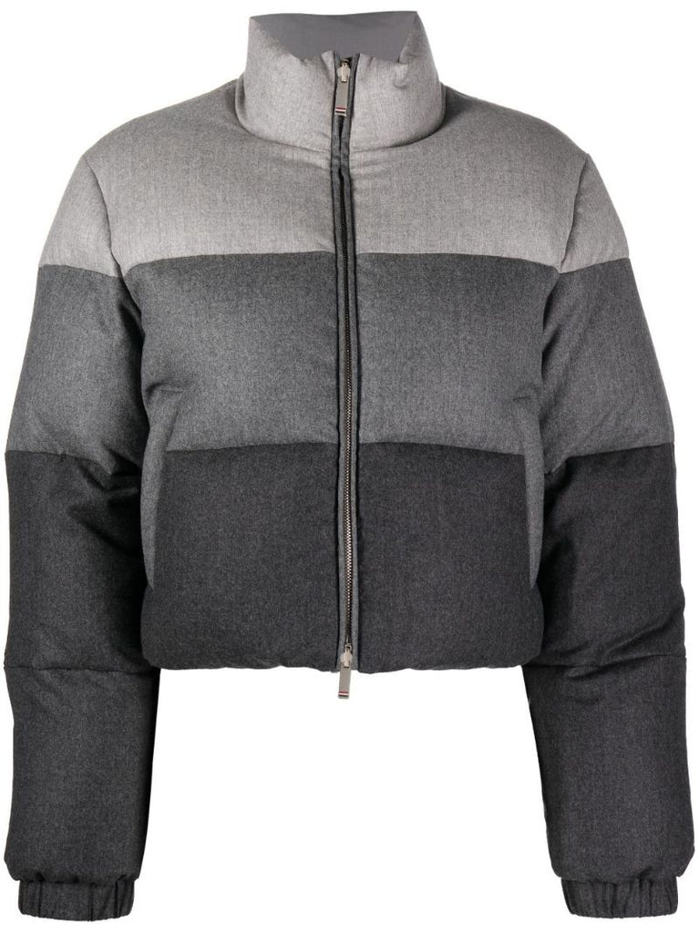 Grey Gradient Stripe Cropped Padded Jacket