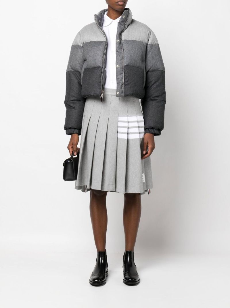Grey Gradient Stripe Cropped Padded Jacket