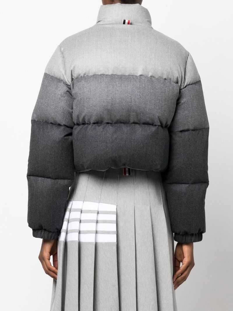 Grey Gradient Stripe Cropped Padded Jacket