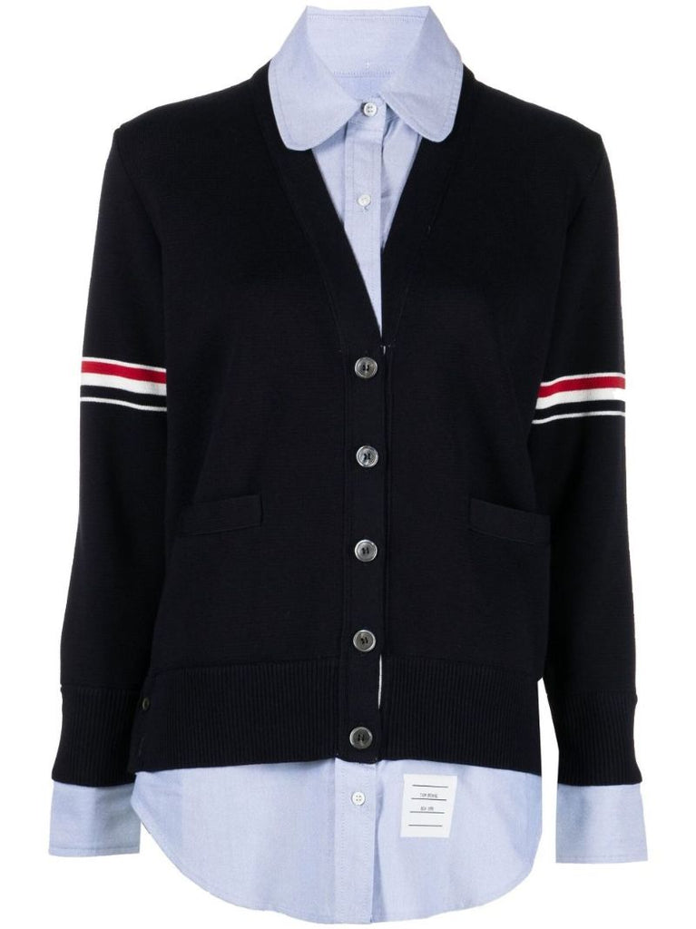 Blue Shirt Layer Knitted Cardigan