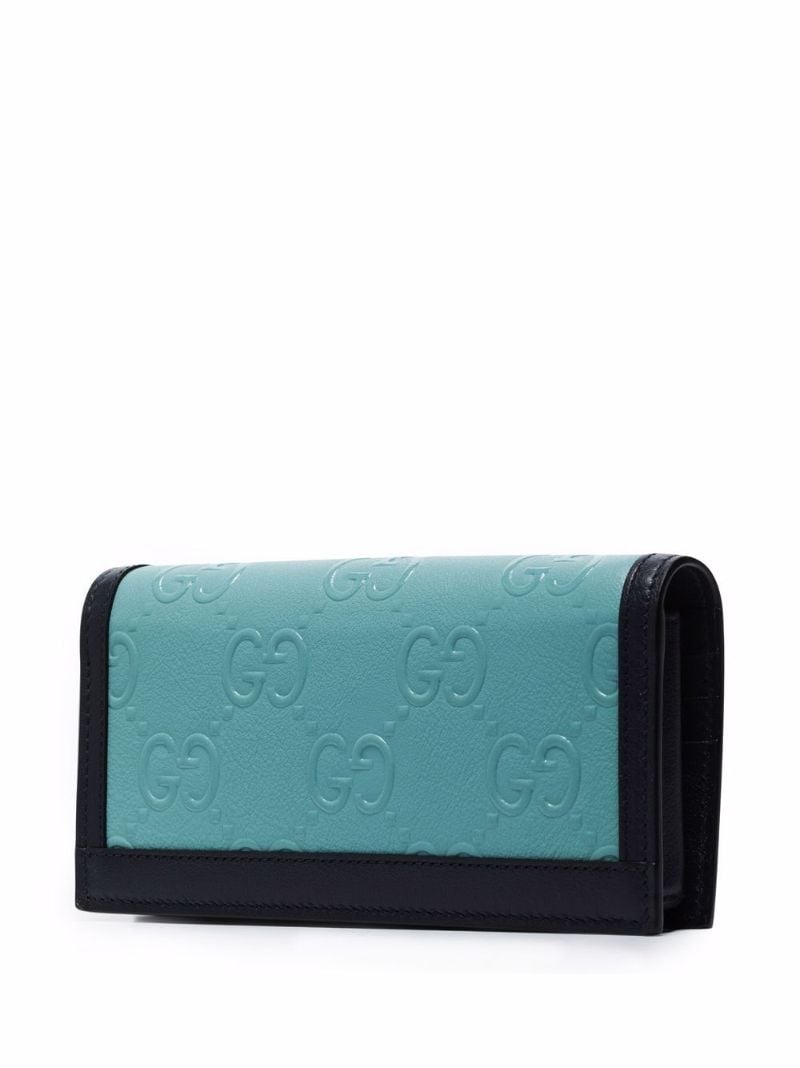 Blue Gg Embossed Leather Chain Wallet