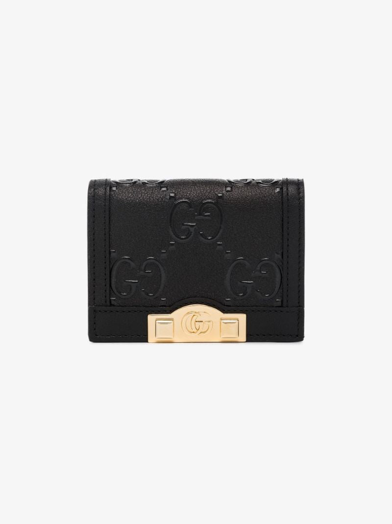 Black Gg Embossed Leather Wallet