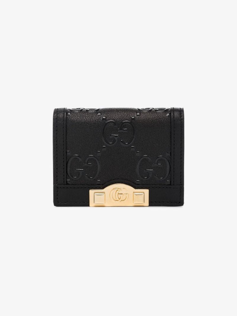 Black Gg Embossed Leather Wallet