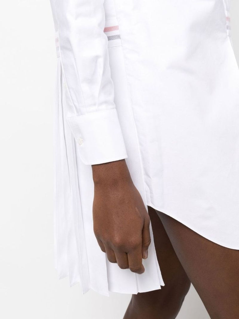 White Oxford Half-pleated Cotton Shirt Dress