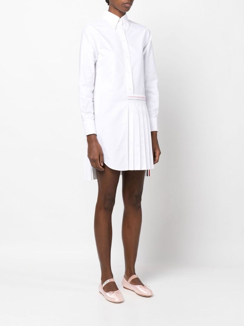 White Oxford Half-pleated Cotton Shirt Dress