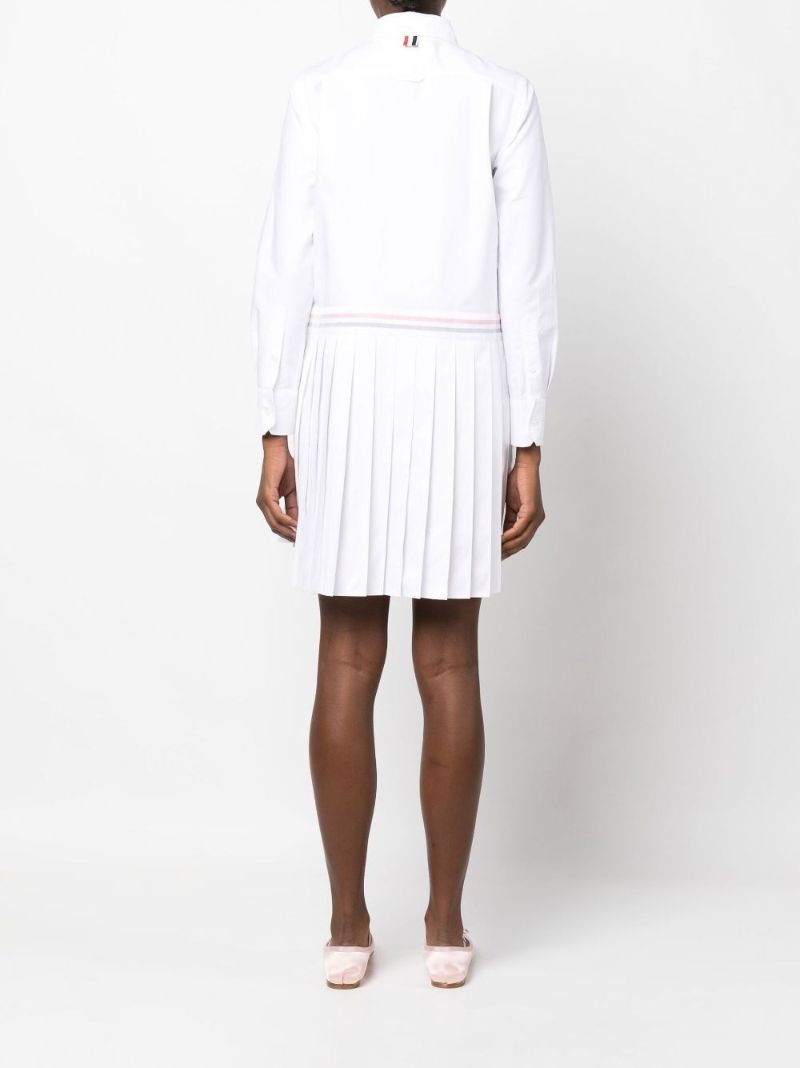 White Oxford Half-pleated Cotton Shirt Dress